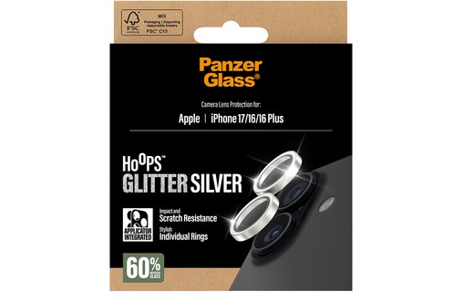 Protection caméra pour iPhone 17,16 et 16 Plus - PanzerGlass Hoops - Argent