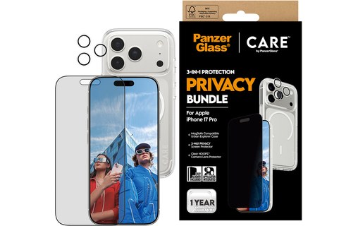 Protection d'écran pour iPhone 17 Pro - PanzerGlass CARE Privacy 3-en-1