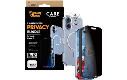 Protection d'écran pour iPhone 17 - PanzerGlass CARE Privacy 3-en-1