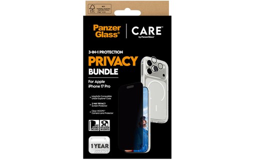 Protection d'écran pour iPhone 17 Pro - PanzerGlass CARE Privacy 3-en-1