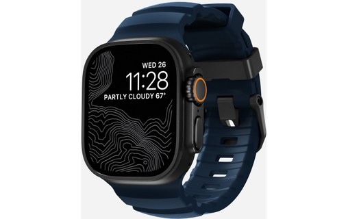 Bracelet Sport pour Apple Watch 46 mm - Nomad Rocky Point Bleu - Titane Noir