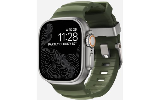 Bracelet Sport pour Apple Watch 46 mm - Nomad Rocky Point Vert - Titane Naturel