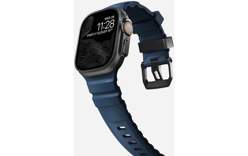 Bracelet Sport pour Apple Watch 46 mm - Nomad Rocky Point Bleu - Titane Noir