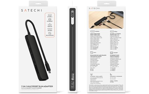 Dock USB-C 7 ports - Satechi 7-en-1 Adapter - Noir - HDMI 4K + RJ45
