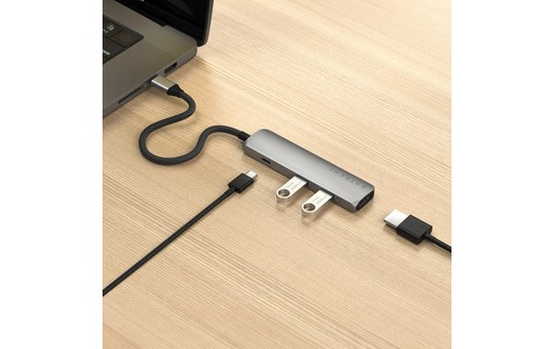 Dock USB-C 4 ports - Satechi 4-in-1 Adapter - Gris Sidéral - HDMI 4K + USB