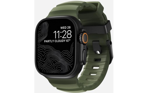 Bracelet Sport pour Apple Watch 46 mm - Nomad Rocky Point Vert - Titane Noir