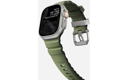 Bracelet Sport pour Apple Watch 46 mm - Nomad Rocky Point Vert - Titane Naturel