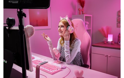 Casque gaming sans fil Razer Kraken Kitty V3 Pro - Quartz, Rose - Bluetooth