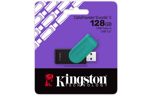Clé USB Kingston DataTraveler Exodia S 128 Go - Noir, Turquoise - USB 3.2
