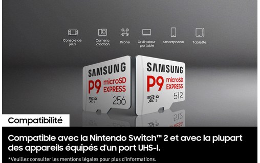 Carte microSDXC Samsung P9 Express 256 Go, UHS-I, V30