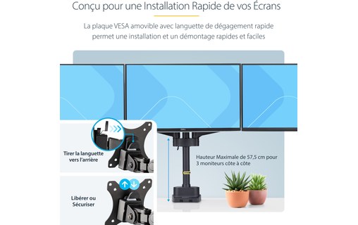 Support écran de bureau - 3 écrans - Noir - StarTech 3MP2AG-MONITOR-ARM