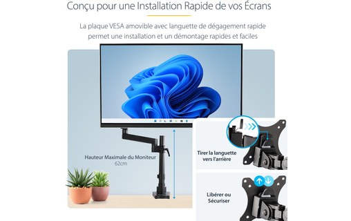 StarTech.com Bras pour écran PC - Articulé - Bras support écran PC avec 2x USB p