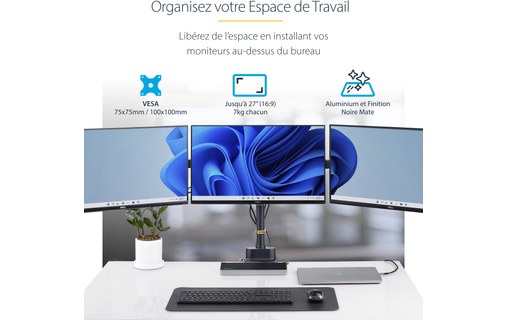 Support écran de bureau - 3 écrans - Noir - StarTech 3MP2AG-MONITOR-ARM