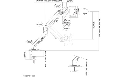 Neomounts FPMA-D650BLACK Support d'écran à fixer 17-27" - ressort hélicoïdal