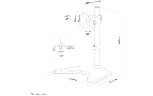 Support écran de bureau - 1 écran - Noir - Neomounts NM-D335BLACK