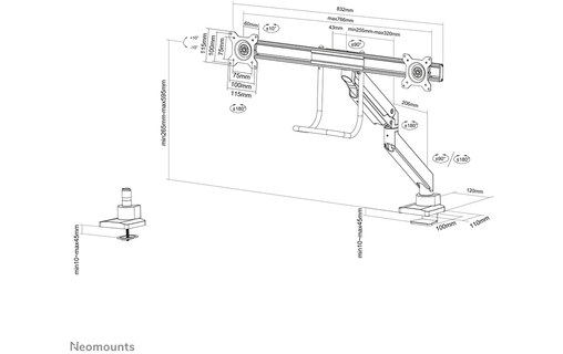 Bras articulé - 2 écrans - Noir - Neomounts NM-D775DXBLACK