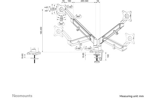 Bras articulé - 2 écrans - Noir - Neomounts DS70-810BL2