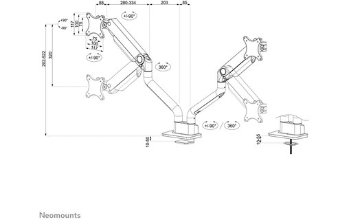 Support écran de bureau - 2 écrans - Noir - Neomounts DS70S-950BL2