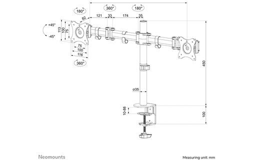 Bras articulé - 2 écrans - Noir - Neomounts NM-D135DBLACK