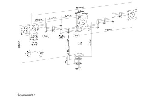 Bras articulé - 3 écrans - Noir - Neomounts NM-D135D3BLACK