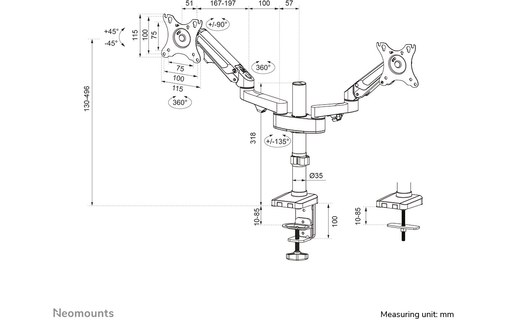 Bras articulé - 2 écrans - Noir - Neomounts DS70-750BL2
