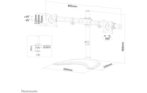 Support écran de bureau - 2 écrans - Noir - Neomounts NM-D335DBLACK
