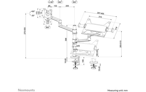 Support écran de bureau - 1 écran - Noir - Neomounts DS20-425BL2