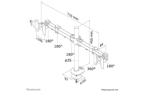 Support écran de bureau - 2 écrans - Noir - Neomounts FPMA-D960DG