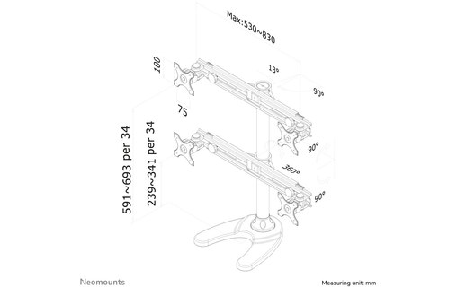 Support écran de bureau - 4 écrans - Noir - Neomounts FPMA-D700DD4
