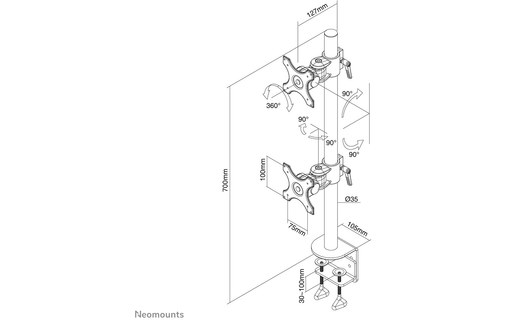 Support écran de bureau - 2 écrans - Noir - Neomounts FPMA-D700DV