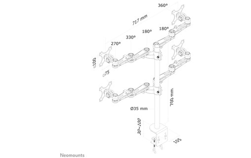 Bras articulé - 4 écrans - Argent - Neomounts FPMA-D935D4