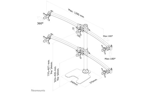 Support écran de bureau - 6 écrans - Noir - Neomounts FPMA-D700DD6