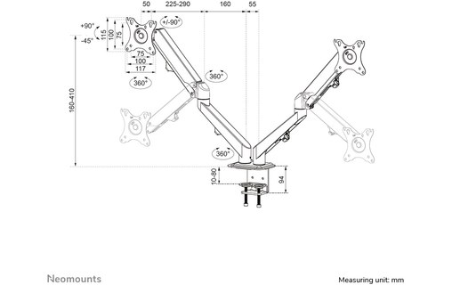 Support écran de bureau - 2 écrans - Noir - Neomounts DS70-700BL2