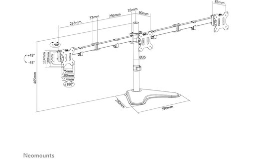 Support écran de bureau - 3 écrans - Noir - Neomounts FPMA-D550DD3BLACK