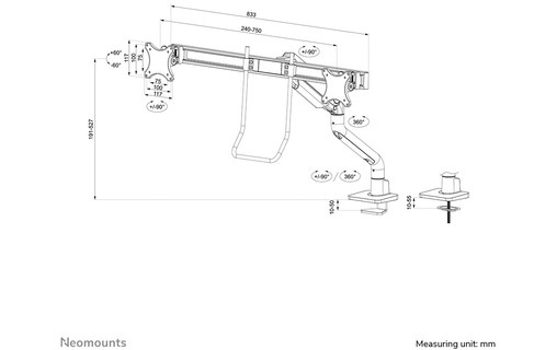 Support écran de bureau - 2 écrans - Blanc - Neomounts DS75S-950WH2