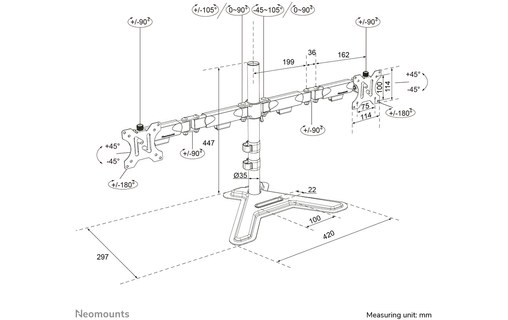 Support écran de bureau - 2 écrans - Noir - Neomounts DS45-600BL2