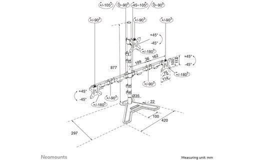 Support écran de bureau - 3 écrans - Noir - Neomounts DS45-600BL2-1