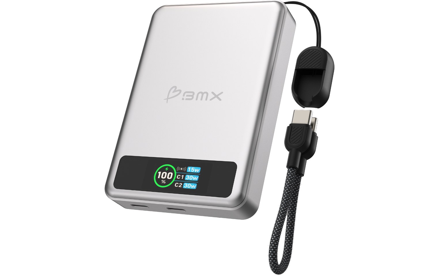 Batterie externe BMX SolidSafe 10K Silver vue de trois quarts