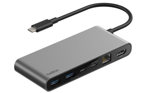 Station d'accueil USB-C - Belkin Connect - 8 ports avec Ethernet - Gris