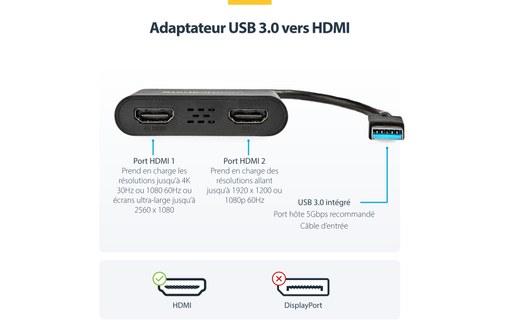 StarTech.com USB32HD2 adaptateur graphique USB 3840 x 2160 pixels Noir