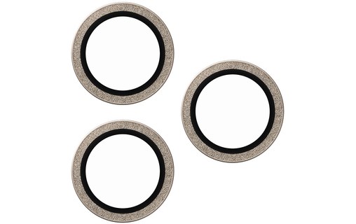 Gros plan des trois anneaux de protection PanzerGlass Hoops à finition dorée pailletée