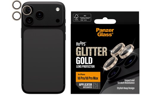 Protection caméra pour iPhone 18 Pro & Pro Max - PanzerGlass Hoops Glitter Gold