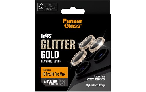 Protection caméra pour iPhone 18 Pro & Pro Max - PanzerGlass Hoops Glitter Gold
