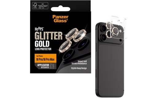 Protection caméra pour iPhone 18 Pro & Pro Max - PanzerGlass Hoops Glitter Gold
