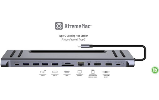 Station d'accueil USB-C 12-en-1 - XtremeMac XWH-CDH-13 - Grise