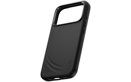 Vue rapprochée de la coque CARE Flow noire et de son rebord de protection