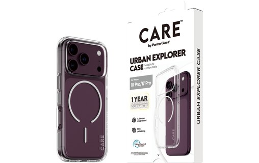 Coque pour iPhone 18 Pro - PanzerGlass CARE Urban Explorer - Transparent / Blanc