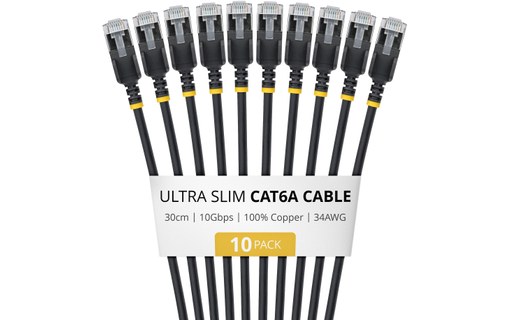 Pack de 10 Câble ethernet RJ45 Cat 6a STP - StarTech - 30 cm - Noir