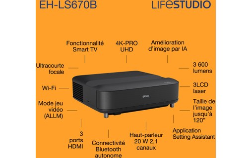 Vidéoprojecteur Home cinema Epson Lifestudio Grand EH-LS670B - Noir métallisé
