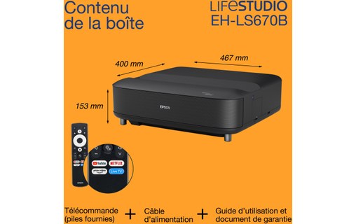 Vidéoprojecteur Home cinema Epson Lifestudio Grand EH-LS670B - Noir métallisé